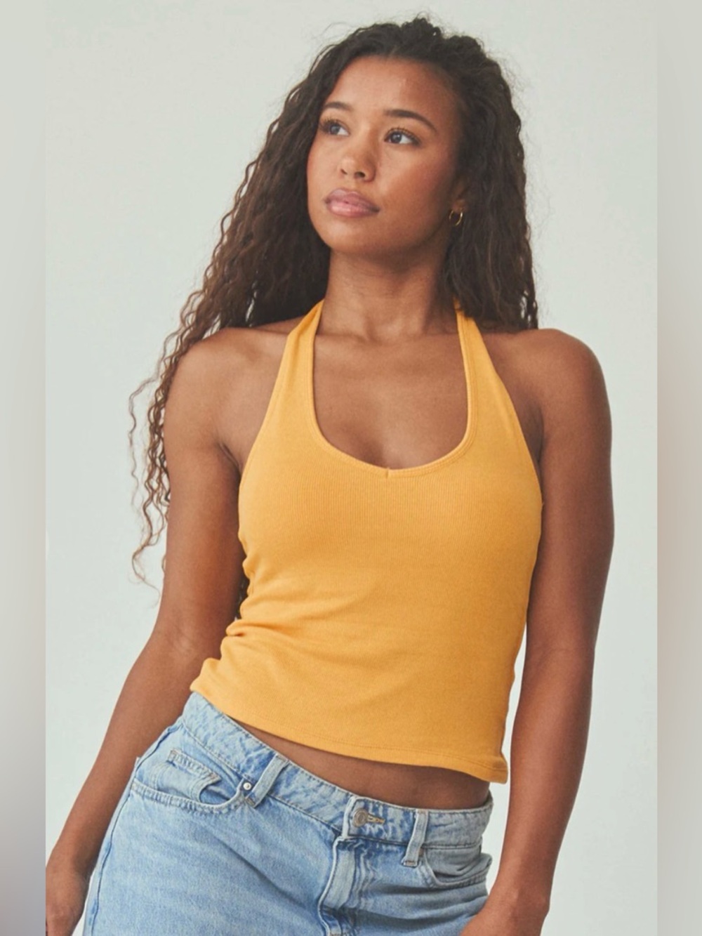 Klassy Network Ribbed Halter Cami in Mustard Size Large